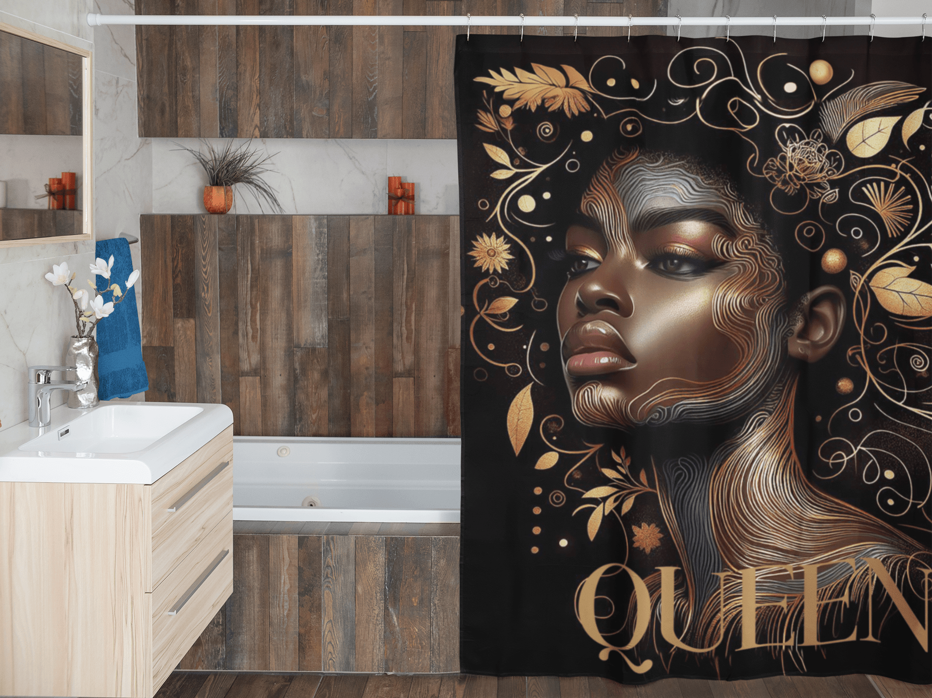 Bronzed Flower Shower Curtains - iCandi Designz