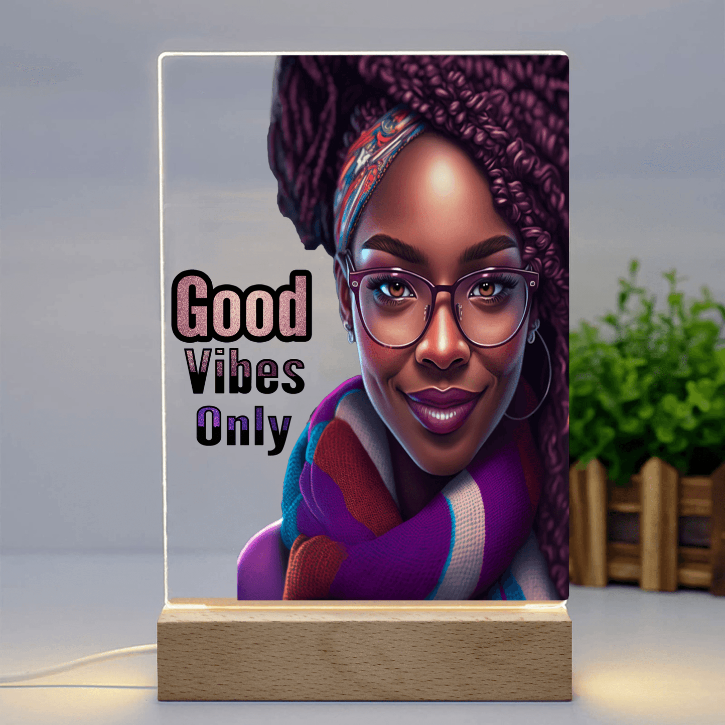 Good Vibes Only LCD Acrylic Photo Panel with Light Base - iCandi Designz